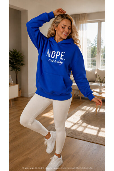 caddekombin Women's Nope Not Today Written Hooded Cotton Casual Sweatshirt wi...