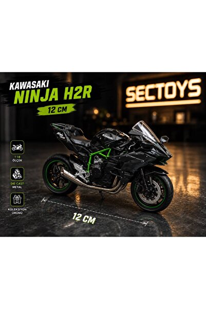 scntoys Kawasaki Ninja H2R 1:18 Ölçek (12cm) Diecast Model Motosiklet (Siyah/...