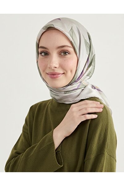 BUSHU Flora Twill Eşarp - Çiçek Yaprak Desenli
