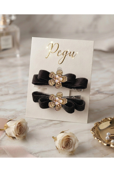 pegu baby collection Tiny Dreams Series, 2-Pack Black Velvet Ribbon Bow Hair ...