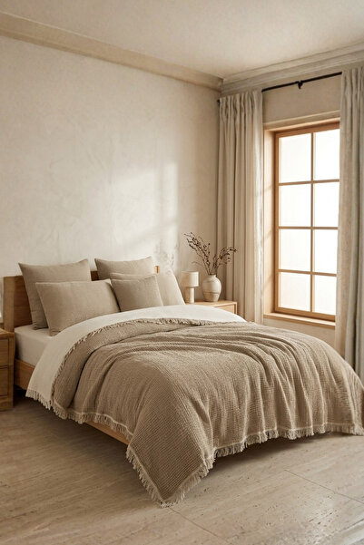 Dokuvia Natura Soft Ekru 4 Kat Müslin Çift Kişilik Yatak Örtüsü 220x230 cm %1...