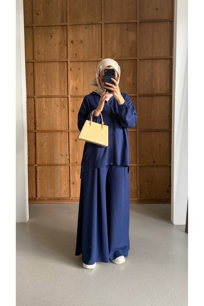Bliss Women's Hijab Zippered Double Set, Loose Cardigan, Loose Trousers, Suitable for Daily Wear, Oversize, Comfortable Fit