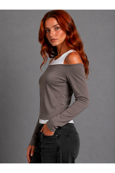 Sortie Women's Double Layered Off-Shoulder Modal Blouse Cocoa