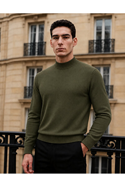 comstar Men's Trend Winter Half-Throat Khaki Knitwear Sweater