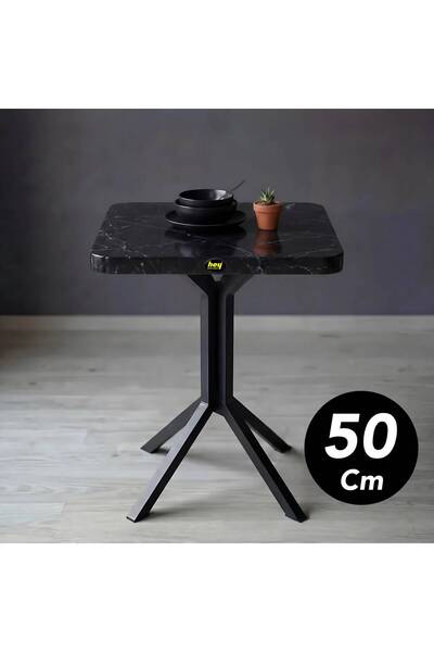 hey modüler mobilya 50 Cm Ürgüp Kare Siyah Mermer Balkon Masası Yan Sehpa Mut...