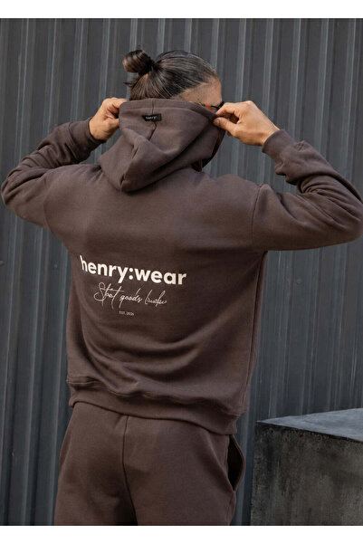 HENRY CLOTHING Ανδρικό φούτερ με κουκούλα με εντυπωσιακό τύπωμα στην πλάτη - ...