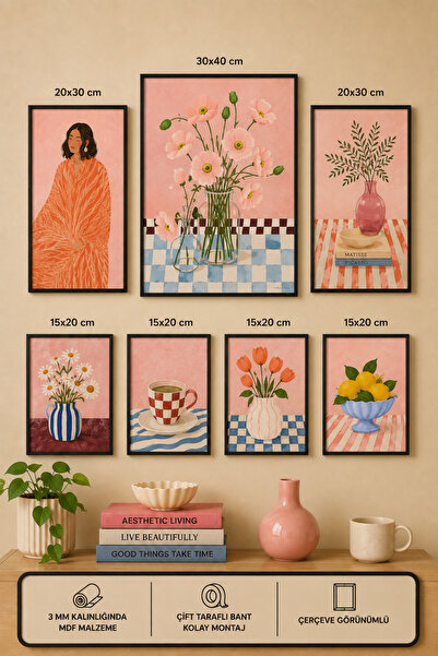 UNT 7'li Çerçeve Görünümlü Modern Tablo Seti | Retro & Pop Art | Motivasyon Y...