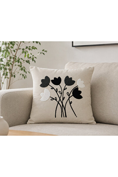 Punch İşlemeli Kırlent Kılıfı 43x43 cm Tekli Dekoratif Kırlent Kılıfı Fermuarlı Desenli