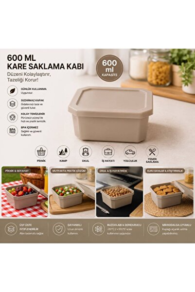 Myplas Kare 600 ML Çok Amaçlı Saklama Beslenme Kabı Kapaklı Organizer