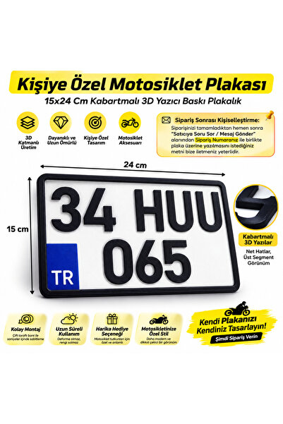 PİYATECH Kişiye Özel Motosiklet Plakası 15x24 Cm Kabartmalı 3D Yazıcı Baskı P...