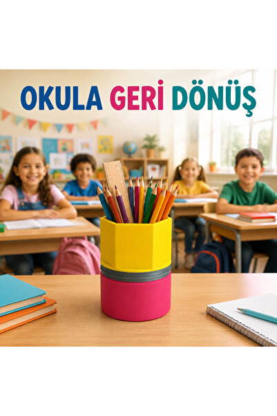 MYCRAFT3D Renkli 3D Baskı Masaüstü Kalemlik – Modern Tasarım Kalem ve Kırtasi...