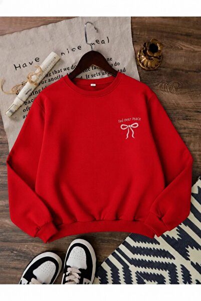 Trend Sizde Hanorac unisex cu imprimeu cu fundă și guler rotund, Find Your Peace
