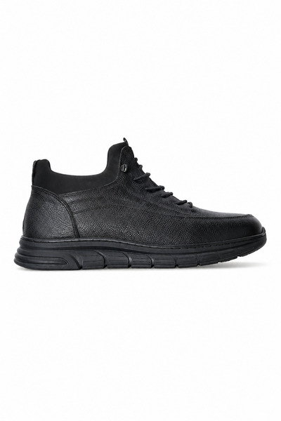 Ekonomik Ayakkabı Men's Black Casual Shoes Textured Surface Lace-Up Thick Sol...