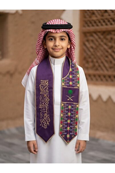 Generic Luxury Green Velvet Kids Scarf with Gold Embroidery of Swords, Palm T...