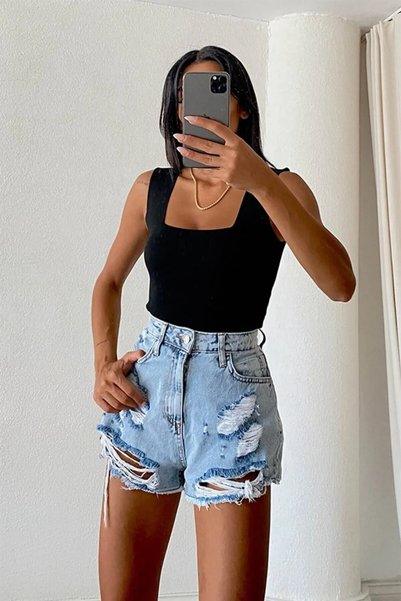 BELLA VESTE ATELİER Women's square neck thick strap knitwear blouse