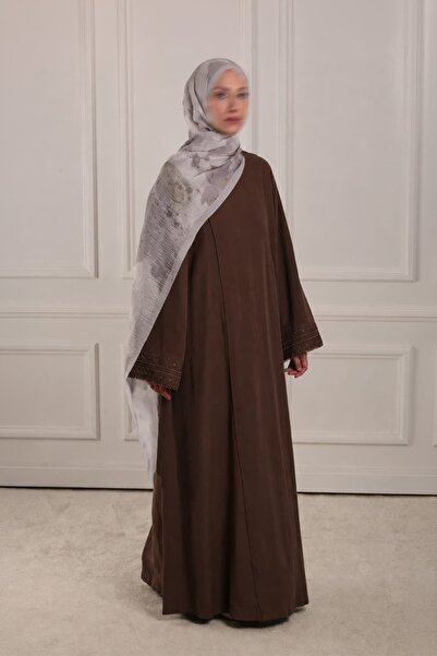 Emare Linen Dress with Laced Sleeves Bitter Brown