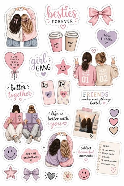 Mila Tasarım 5 Sayfa Kız Arkadaş Sticker Seti | Best Friends BFF Temalı Çıkar...