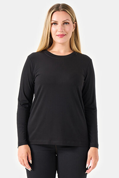 TOLGA SARAÇOĞLU 11010 Black Crew Neck Long Sleeve Basic Knitted Blouse