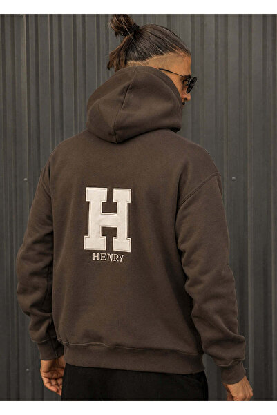 HENRY CLOTHING Ανδρικό φούτερ με κουκούλα H - Καφέ 3-767