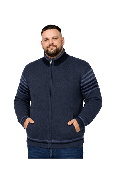 BattalModa Ανδρικό μπουφάν Hattush μεγάλου μεγέθους με ρίγες Indigo και τσέπε...