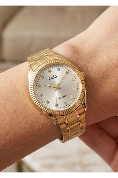 Q&Q Minimal Round Case Vintage Model Stone Dial Women's Metal Steel Band Wris...
