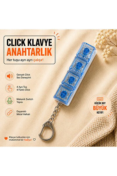 DREAMIOGIFTANDBOX Mekanik Clicker Klavye Anahtarlık – 4 Tuşlu Sesli Mekanik S...