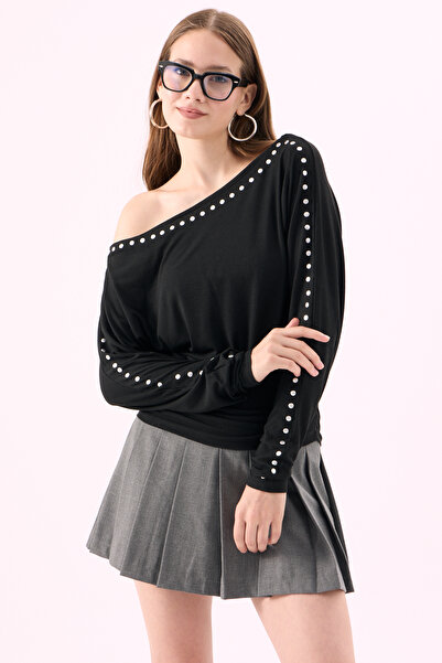 CrepTekstil Crep Women's Soft Textured Boat Neck Staple Detailed Flexible Bat...