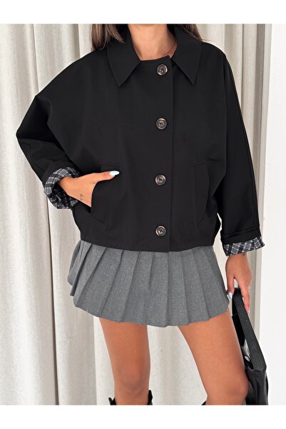 Ekim Store Plaid Lined Bat Trench Jacket