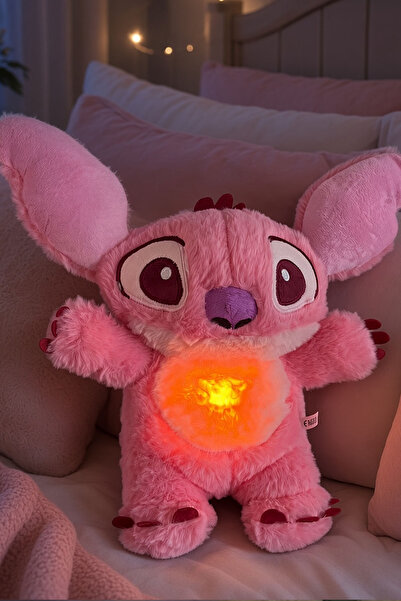 Solemia 30 Cm Pembe Stitch Nefes Alan Peluş Uyku Arkadaşı 5 Farklı Modlu Işık...