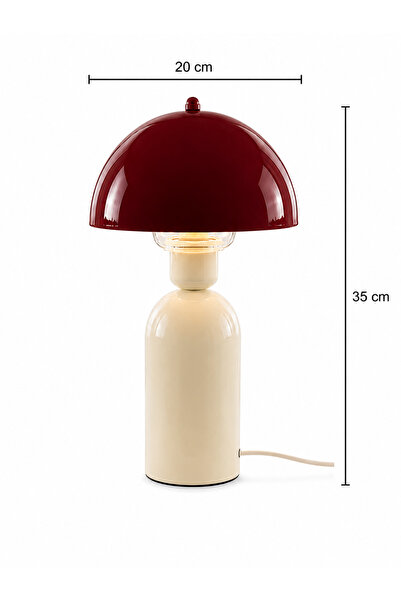 EvLight Elit Abajur Bordo-Krem Metal Gövdeli 35 cm Premium Masa Lambası