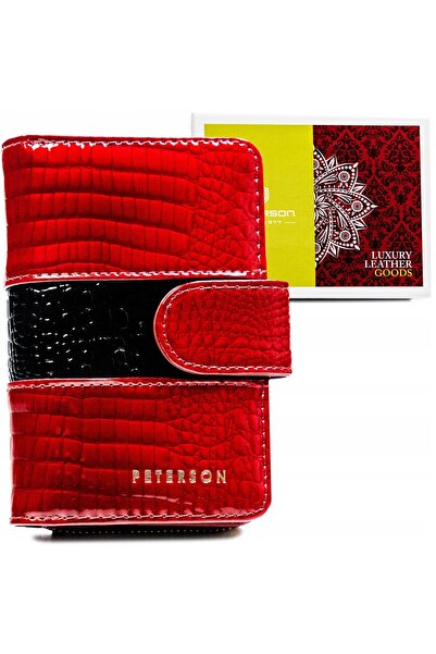 Peterson Portofel de damă din piele, cu protecție RFID, roșu, model croco, cadou