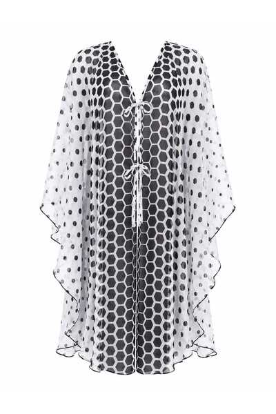 GOB Büyük Beden Kaftan Pareo-Önden Açık, V Yaka, Desenli