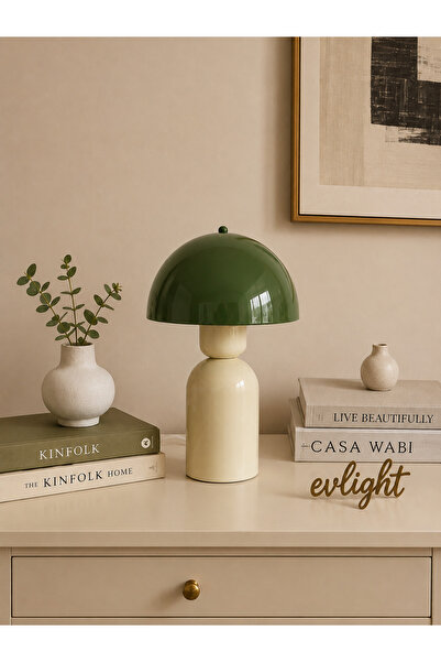 EvLight Elit Abajur Çift Renkli Mint Yeşili-Krem Metal Gövdeli 35 cm Premium ...