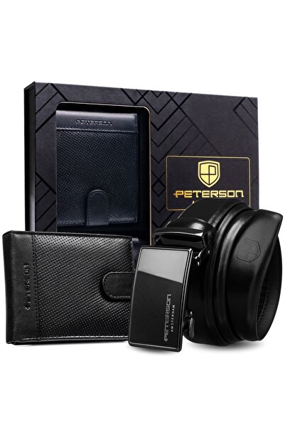 Peterson Set cadou: portofel bărbătesc și curea din piele elegantă neagră