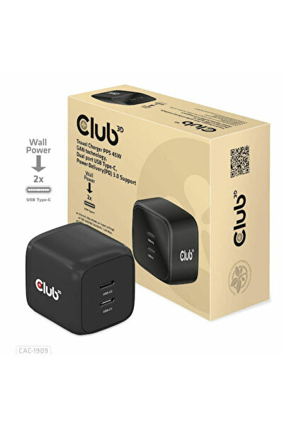 Other Ασύρματος Φορτιστής Club3D GaN με 2 Θύρες Εξόδου USB-C, Παροχή Ισχύος 4...