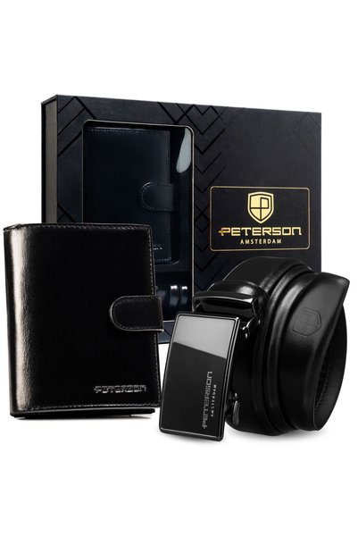 Peterson Portofel, curea din piele, suport automat pentru pantaloni, set cado...