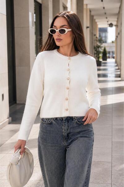 ŞİMAL Women's Button Closure Bearded Knitwear Knitted Cardigan 265038