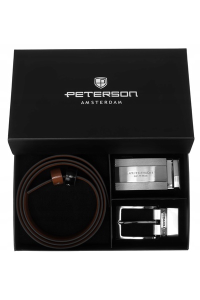 Peterson Set curea bărbătească din piele elegantă pentru pantaloni, în cutie ...
