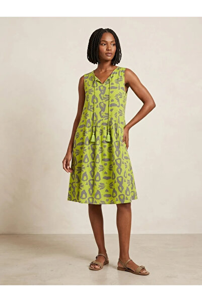 sharin Women's Patterned Sleeveless Summer V-Neck Midi Dress 12C-2414