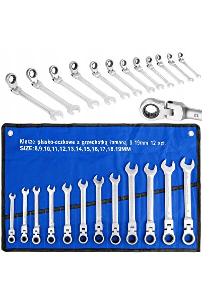 Silver Set de chei cu clichet plate, cotite, 8-19mm, 12 piese