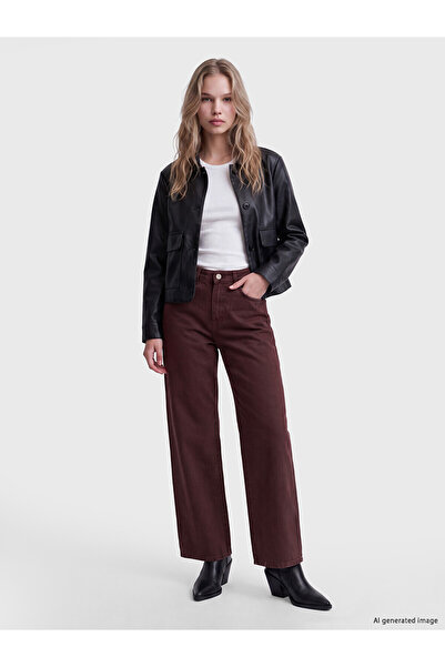 LC Waikiki Lcw Vision Burgundy High Waist Straight Fit Women's Jean Trousers