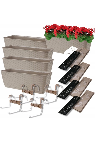 Prosperplast Jardinieră din ratan x4, ghiveci pentru flori, pentru balcon, te...