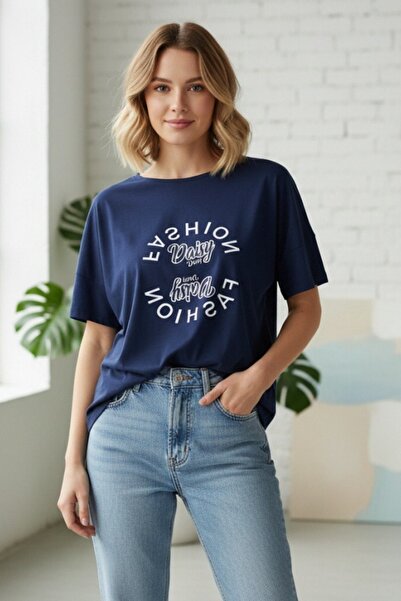 OEM Tricou de damă, imprimeu circular cu textul „Fashion Daisy”, TG-10