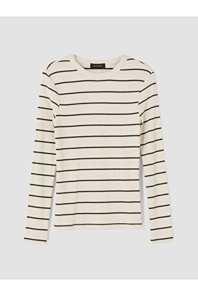 LC Waikiki Lcw Everyday Brown Crew Neck Striped Women's Bodysuit