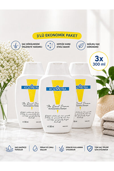 Kozmetra 3x Dermokozmetik Dökülme Karşıtı Saç Güçlendirici Şampuan 300 ml