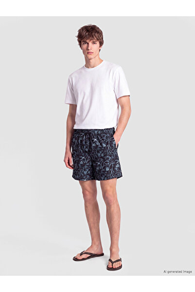 LC Waikiki Lcw Swimwear Black Short Length Patterned Men's Swim Shorts