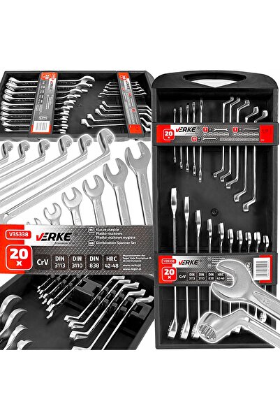 VERKE Set de chei fixe cu cap plat și cap cotit 6-32mm 20EL