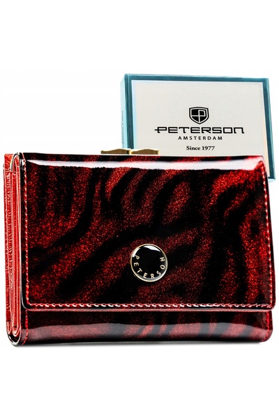 Peterson Portofel de damă din piele naturală lăcuită, roșu, cu protecție RFID.