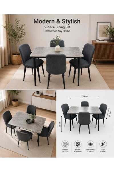 TrentonGCC طقم طاولة طعام عصرية من الخشب والحديد مع 4 كراسي - 120×60 سم