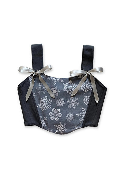 L'Aura Corset Kar Tanesi Desenli Füme Korse